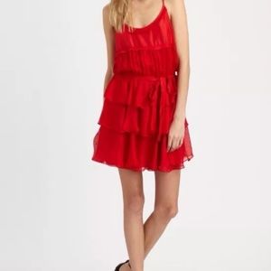 Elizabeth and James Red Silk Ruffle Party Cocktail Dress